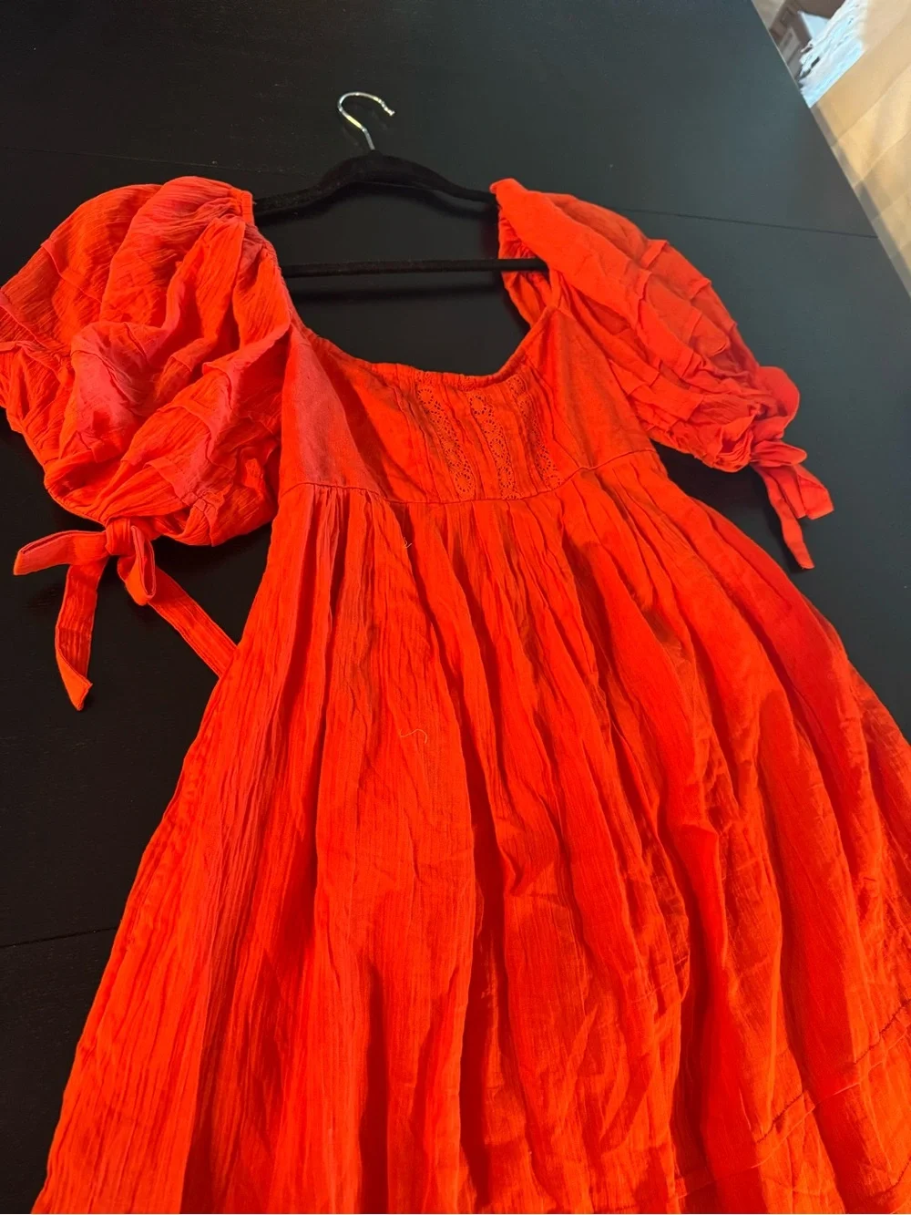 Free People Bright Red Puff-Sleeve Tiered Dress - Picture 5 of 6